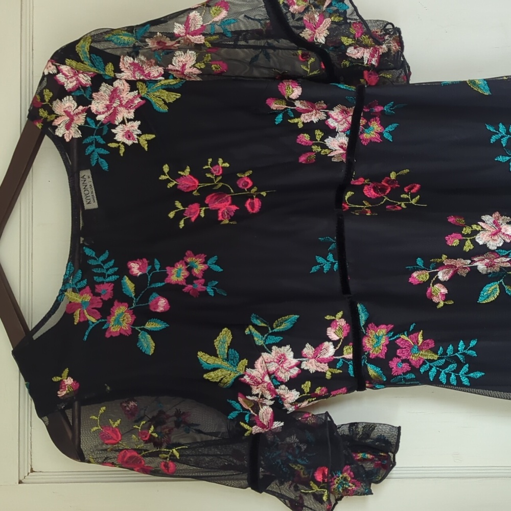 Kiyonna Black Dress with Vibrant Floral Embroidery